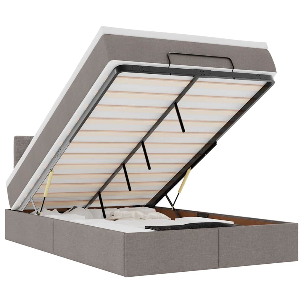 Pouf Letto con Materasso e LED Tortora 120x190cm in Tessuto