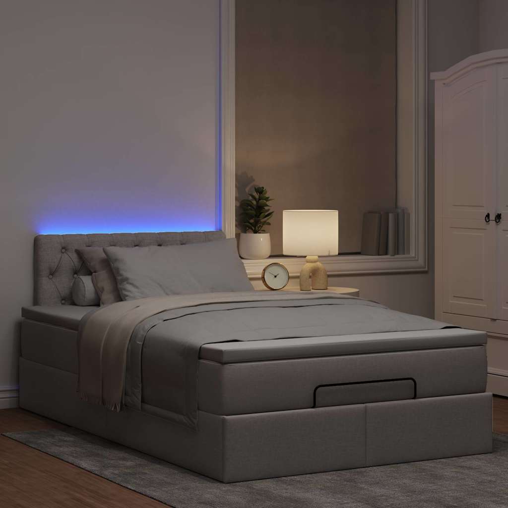 Pouf Letto con Materasso e LED Tortora 120x190cm in Tessuto