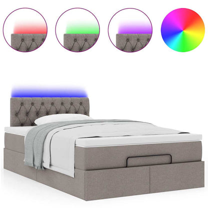 Pouf Letto con Materasso e LED Tortora 120x190cm in Tessuto