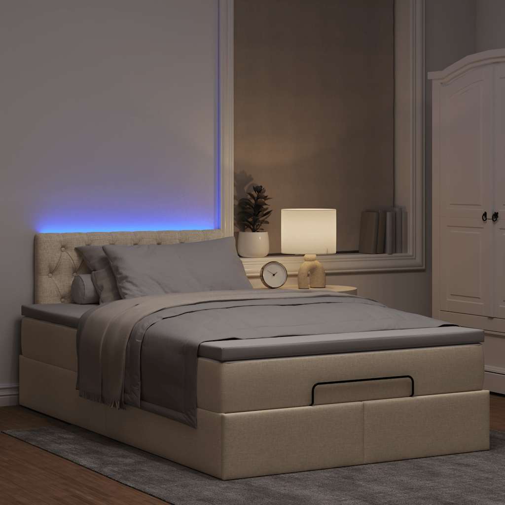 Pouf Letto con Materasso e LED Crema 120x190cm in Tessuto | homemem39