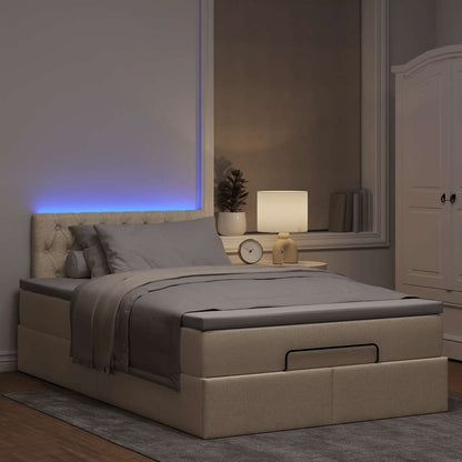 Pouf Letto con Materasso e LED Crema 120x190cm in Tessuto | homemem39
