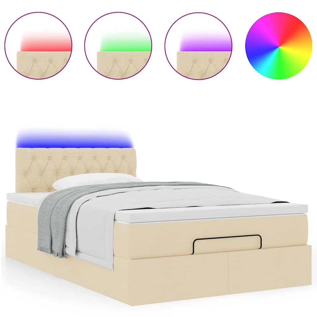 Pouf Letto con Materasso e LED Crema 120x190cm in Tessuto | homemem39