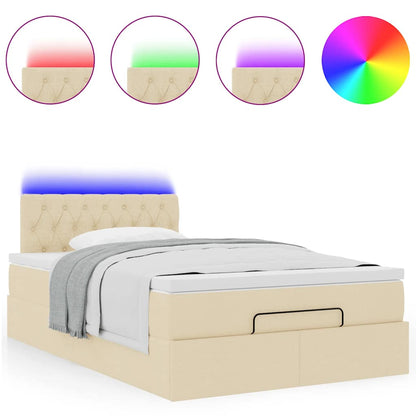 Pouf Letto con Materasso e LED Crema 120x190cm in Tessuto | homemem39