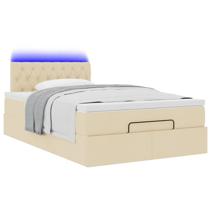 Pouf Letto con Materasso e LED Crema 120x190cm in Tessuto | homemem39