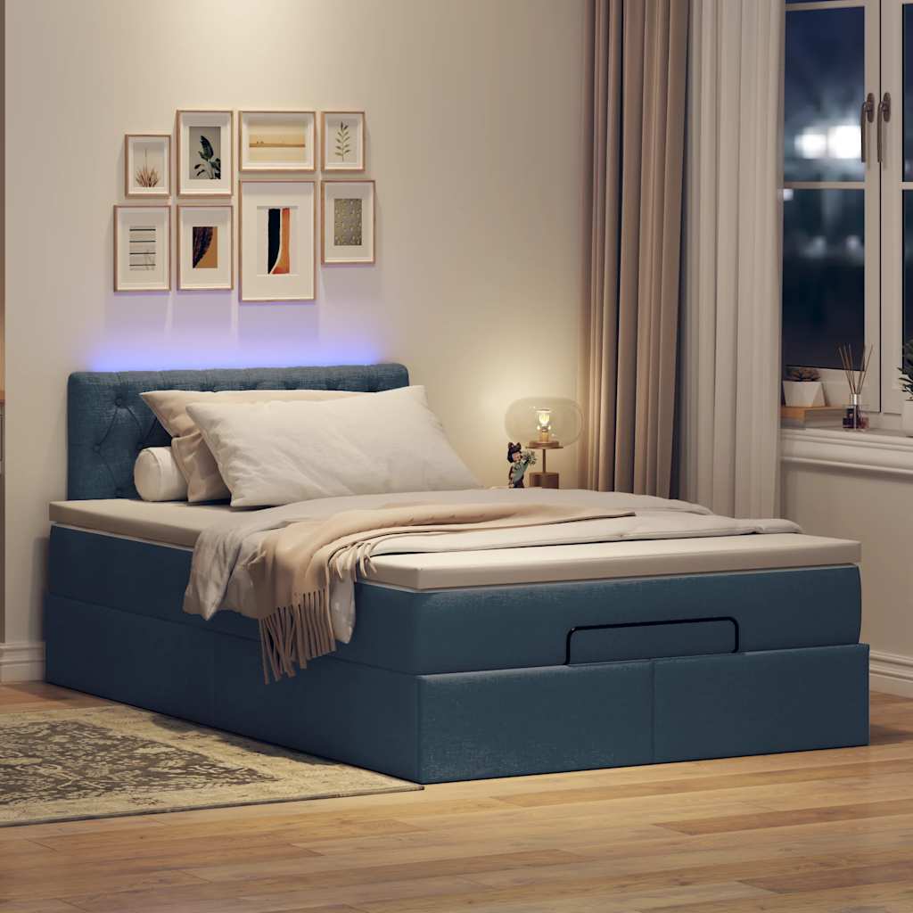 Pouf Letto con Materasso e LED Blu 120x190cm in Tessuto | homemem39