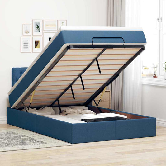 Pouf Letto con Materasso e LED Blu 120x190cm in Tessuto
