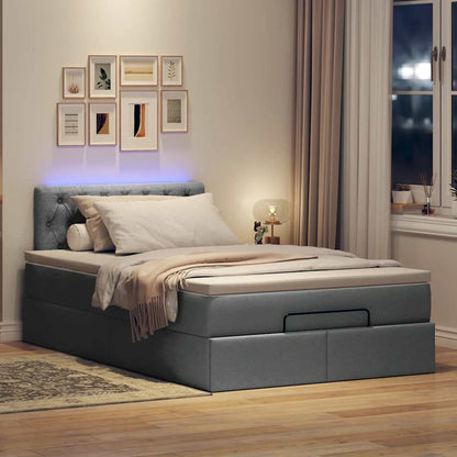 Pouf Letto con Materasso e LED Grigio Scuro 120x200 cm Tessuto