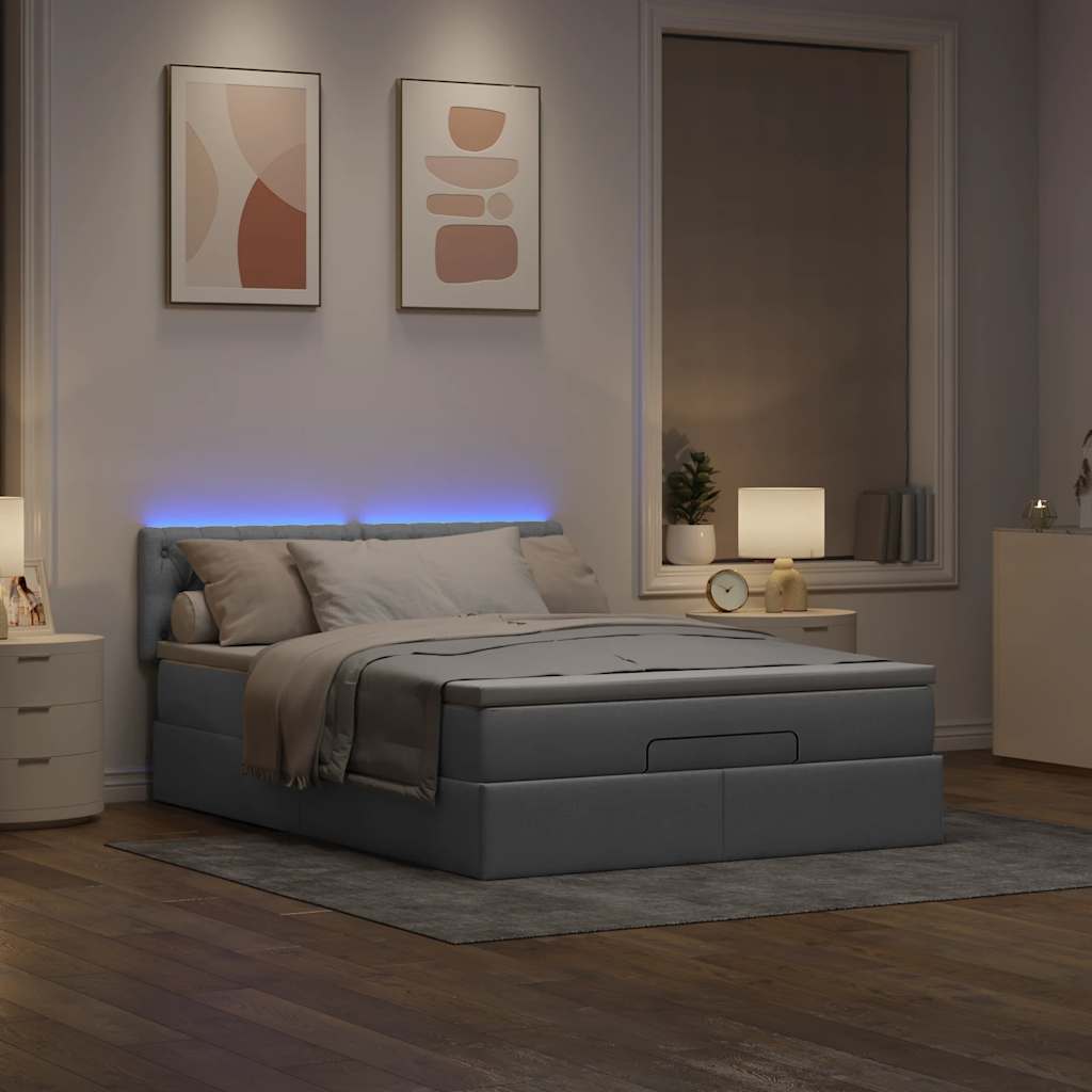 Pouf Letto con Materasso e LED Grigio Chiaro 140x190 cm | homemem39