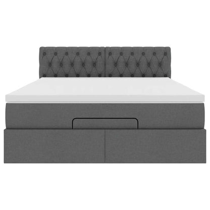 Pouf Letto con Materasso e LED Grigio Scuro 140x190 cm