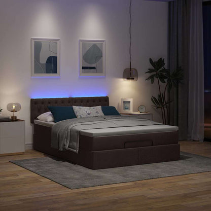 Pouf Letto con Materasso e LED Marrone Scuro 140x190 cm | homemem39