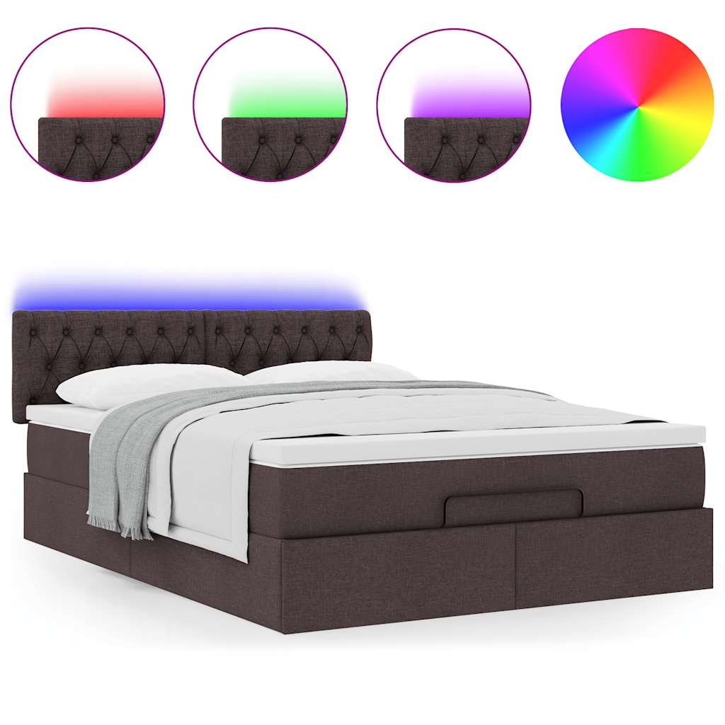 Pouf Letto con Materasso e LED Marrone Scuro 140x190 cm | homemem39