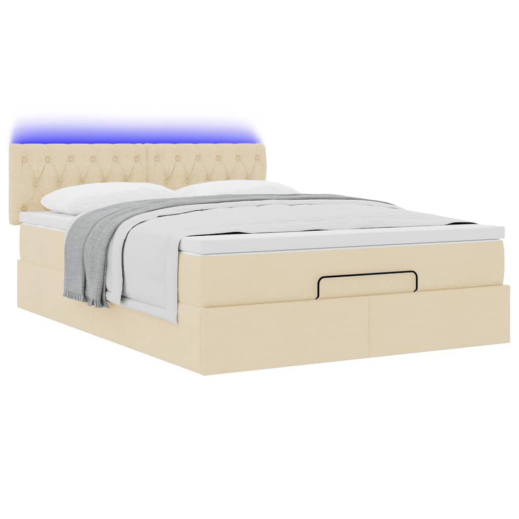 Pouf Letto con Materasso e LED Crema 140x190 cm