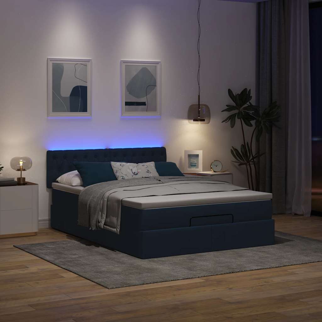 Pouf Letto con Materasso e LED Blu 140x190 cm