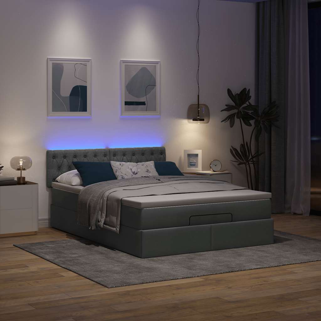 Pouf Letto con Materasso e LED Grigio Scuro 140x200 cm - homemem39