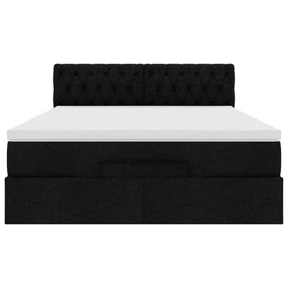 Pouf Letto con Materasso e LED Nero 140x200 cm in Tessuto