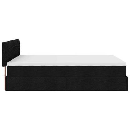 Pouf Letto con Materasso e LED Nero 140x200 cm in Tessuto