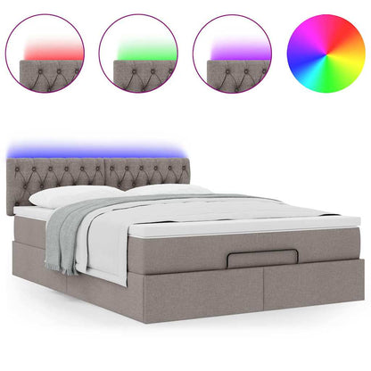 Pouf Letto con Materasso e LED Tortora 140x200 cm in Tessuto