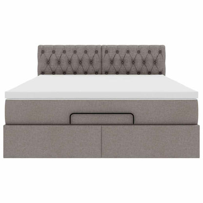 Pouf Letto con Materasso e LED Tortora 140x200 cm in Tessuto