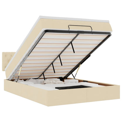 Pouf Letto con Materasso e LED Crema 140x200 cm in Tessuto - homemem39