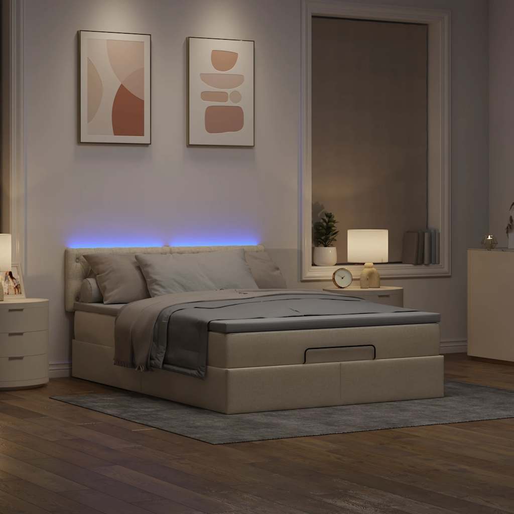 Pouf Letto con Materasso e LED Crema 140x200 cm in Tessuto - homemem39