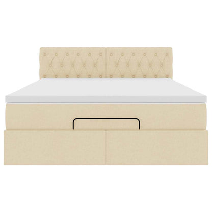 Pouf Letto con Materasso e LED Crema 140x200 cm in Tessuto - homemem39