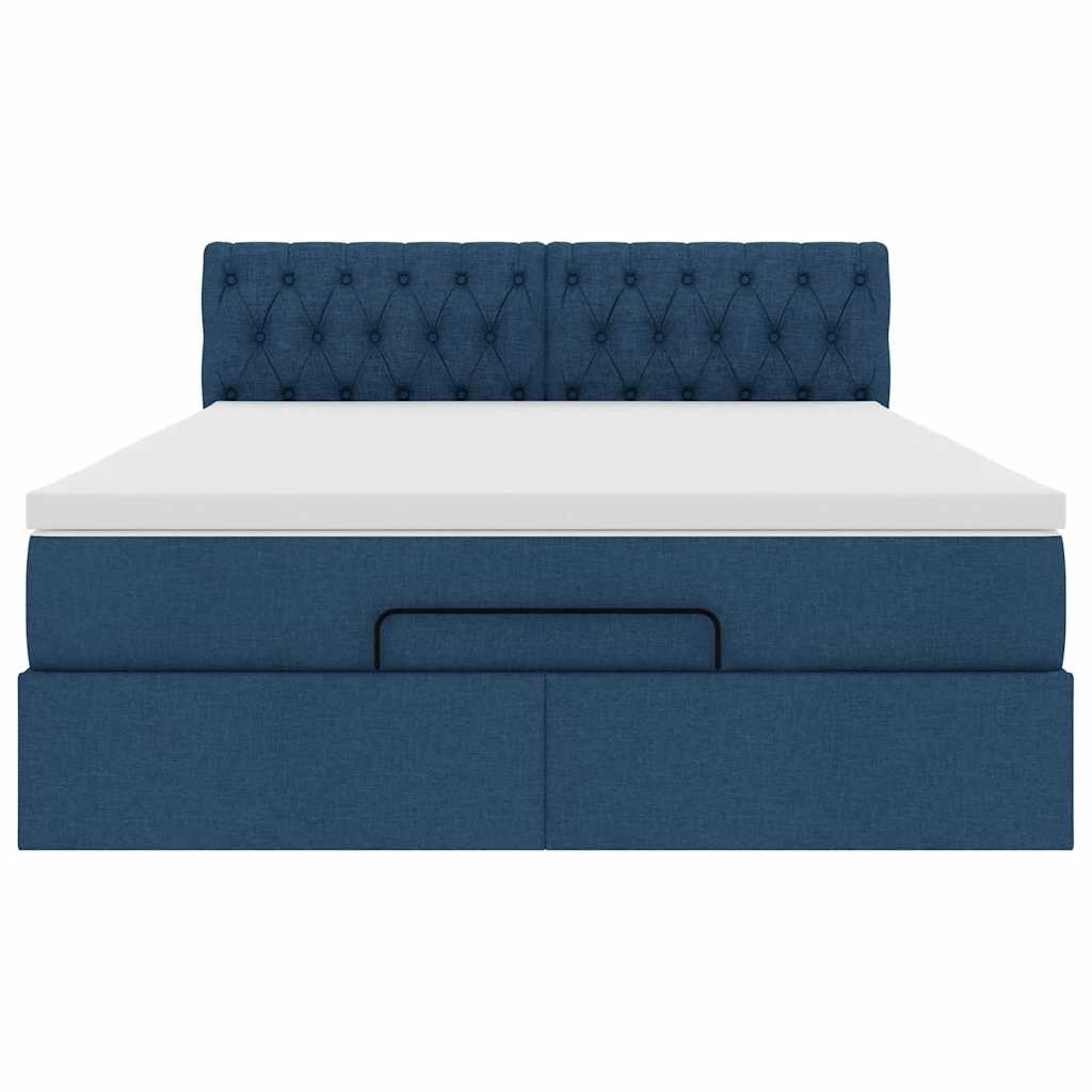 Struttura Letto Pouf con Materasso Blu 140x200cm in Tessuto