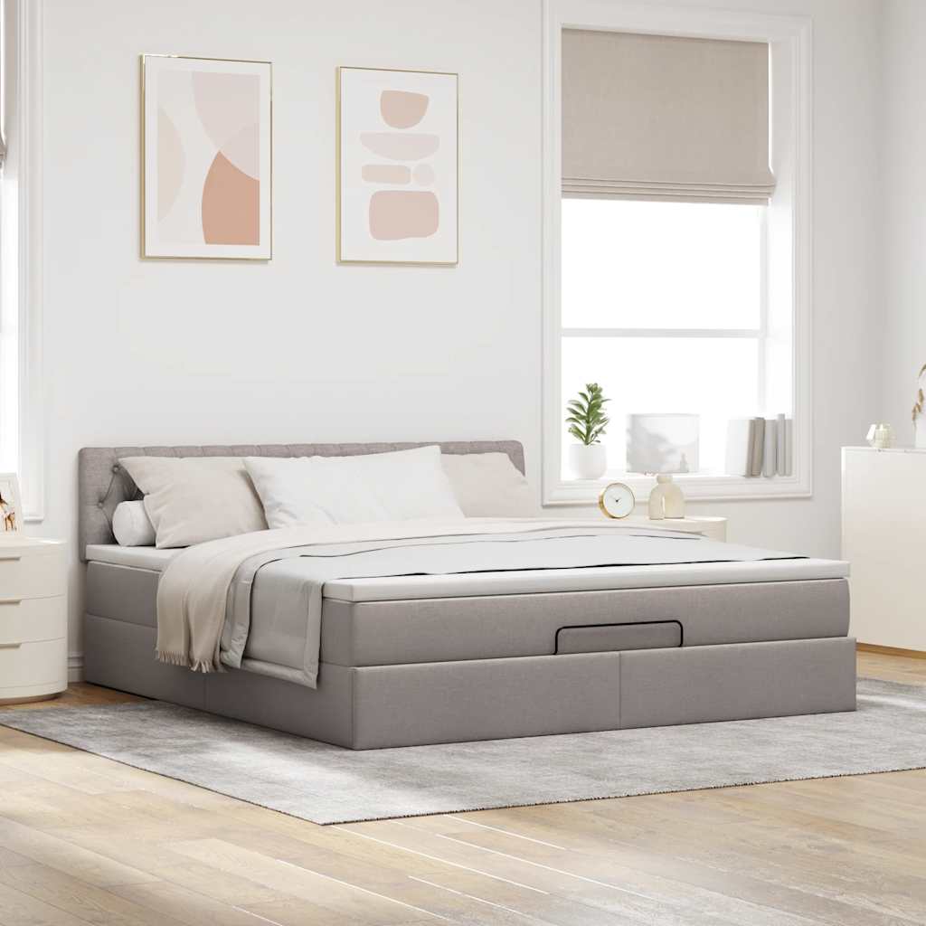 Struttura Letto Pouf con Materasso Tortora 160x200cm in Tessuto | homemem39
