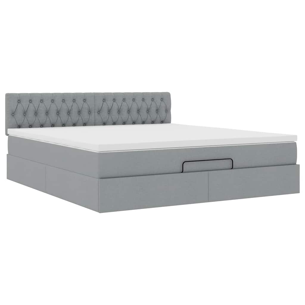 Pouf Letto con Materasso e LED Grigio Chiaro 180x200cm Tessuto