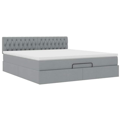 Pouf Letto con Materasso e LED Grigio Chiaro 180x200cm Tessuto