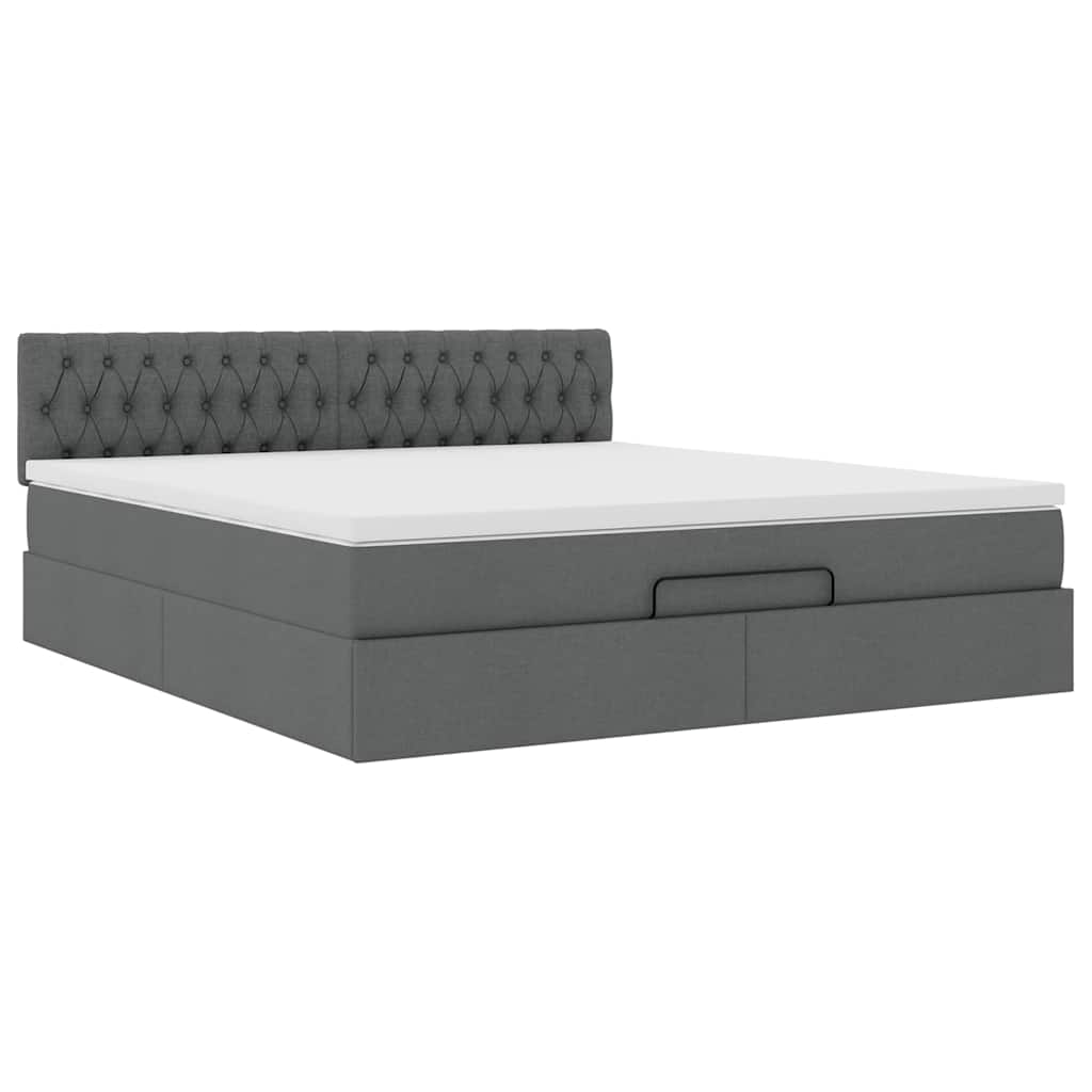 Pouf Letto con Materasso e LED Grigio Scuro 180x200cm Tessuto