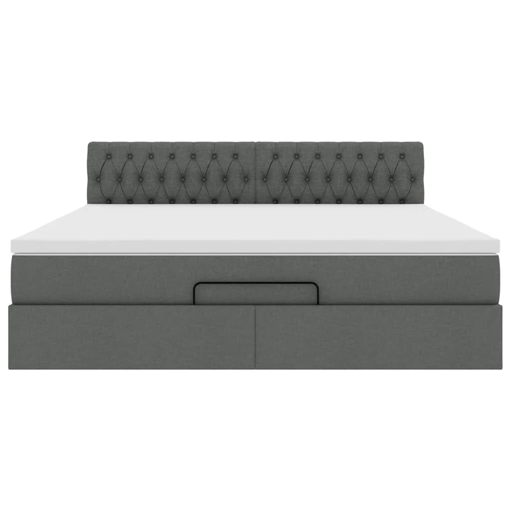 Pouf Letto con Materasso e LED Grigio Scuro 180x200cm Tessuto