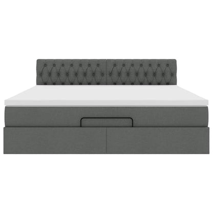 Pouf Letto con Materasso e LED Grigio Scuro 180x200cm Tessuto