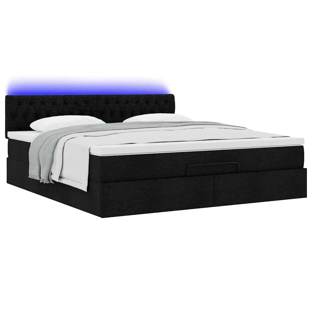 Pouf Letto con Materasso e LED Nero 180x200cm Tessuto | homemem39