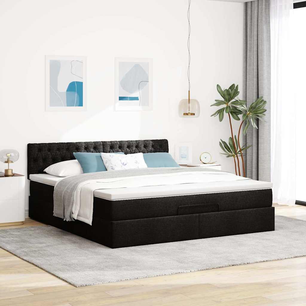 Pouf Letto con Materasso e LED Nero 180x200cm Tessuto | homemem39