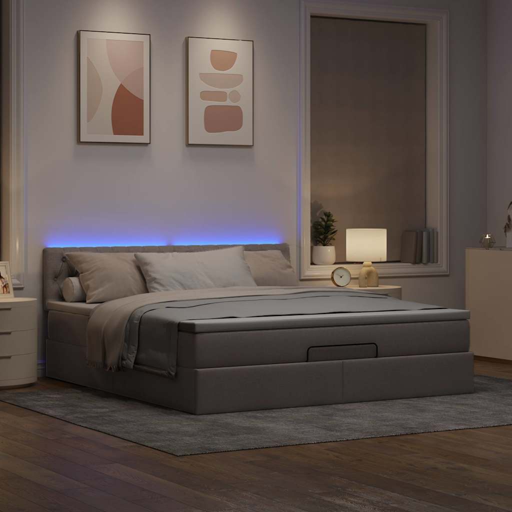 Pouf Letto con Materasso e LED Tortora 180x200cm in Tessuto | homemem39