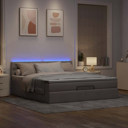 Pouf Letto con Materasso e LED Tortora 180x200cm in Tessuto | homemem39