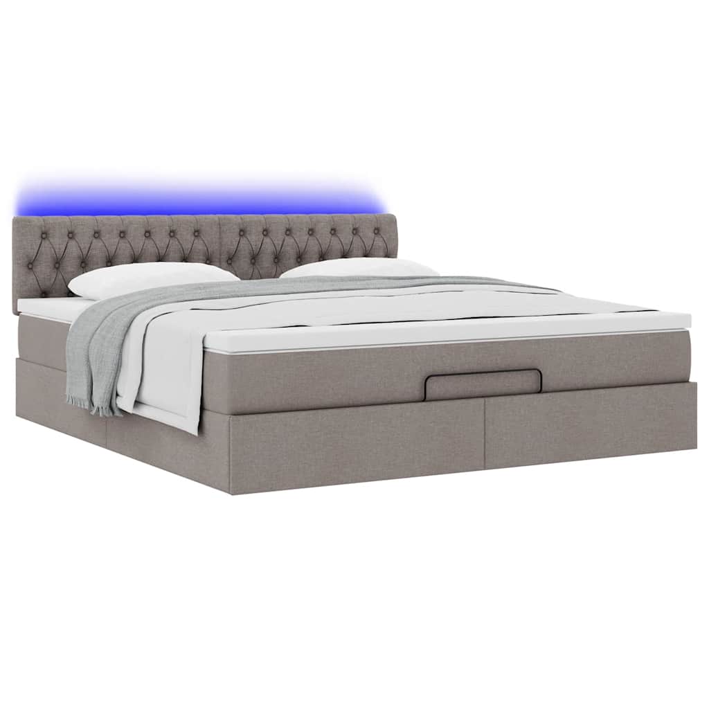 Pouf Letto con Materasso e LED Tortora 180x200cm in Tessuto | homemem39