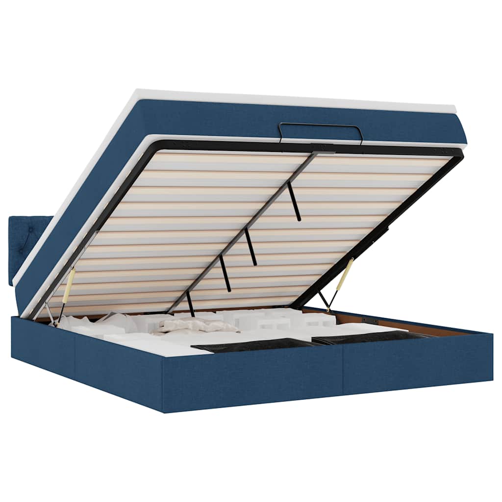 Pouf Letto con Materasso e LED Blu 180x200cm in Tessuto
