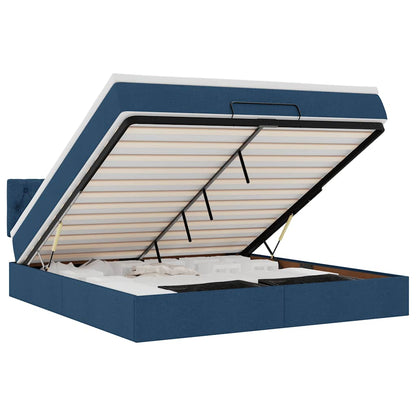 Pouf Letto con Materasso e LED Blu 180x200cm in Tessuto