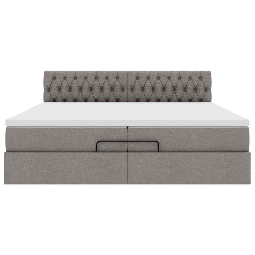 Struttura Letto Pouf con Materassi Tortora 200x200 cm Tessuto