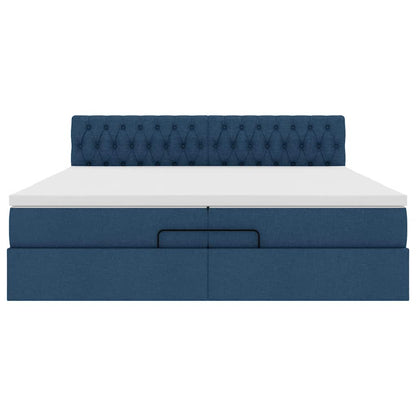 Struttura Letto Pouf con Materassi Blu 200x200 cm in Tessuto