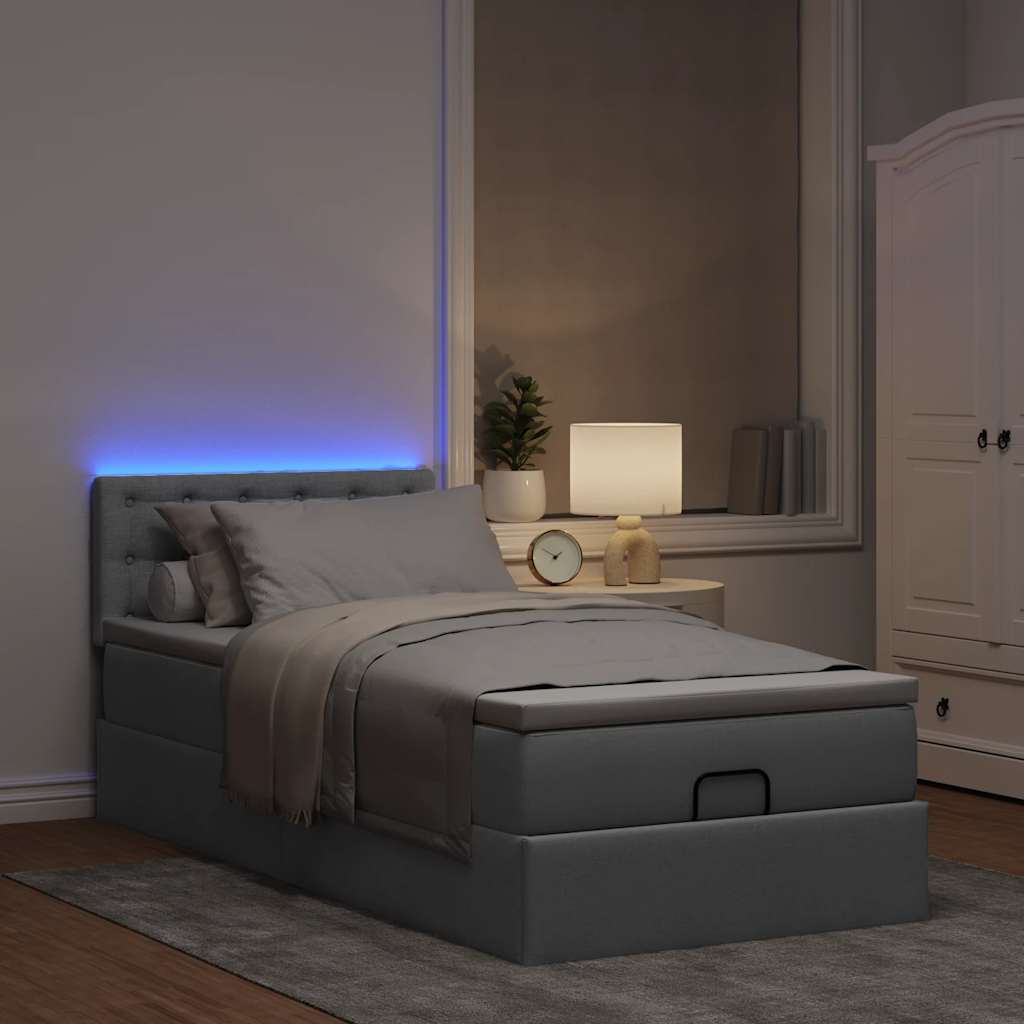 Pouf Letto con Materasso e LED Grigio Chiaro 80x200cm Tessuto