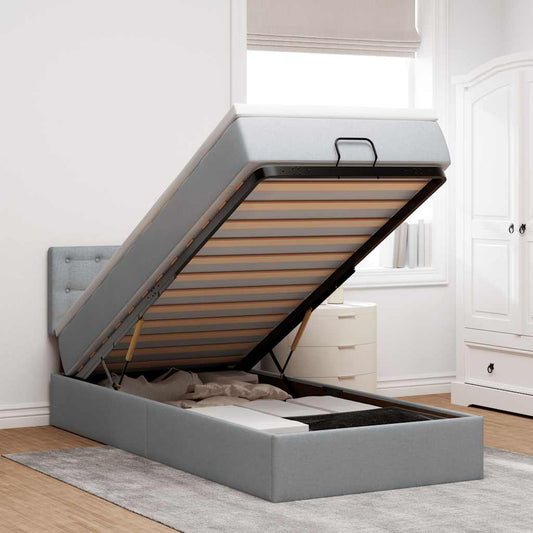 Pouf Letto con Materasso e LED Grigio Chiaro 80x200cm Tessuto