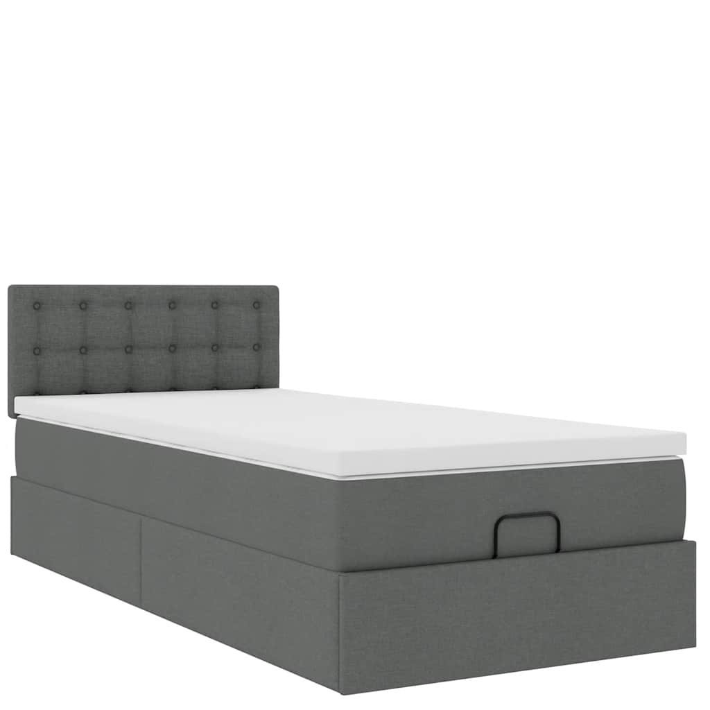 Pouf Letto con Materasso e LED Grigio Scuro 80x200cm in Tessuto