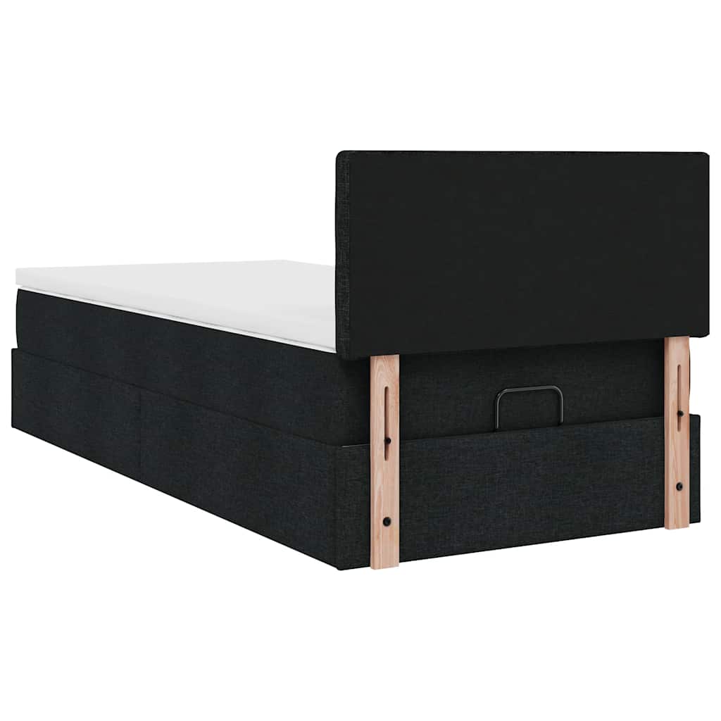 Pouf Letto con Materasso e LED Nero 80x200cm in Tessuto