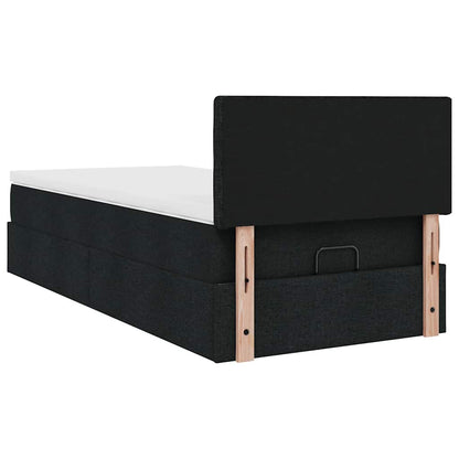 Pouf Letto con Materasso e LED Nero 80x200cm in Tessuto