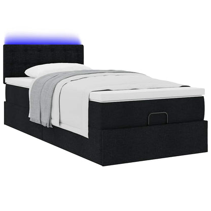 Pouf Letto con Materasso e LED Nero 80x200cm in Tessuto | homemem39