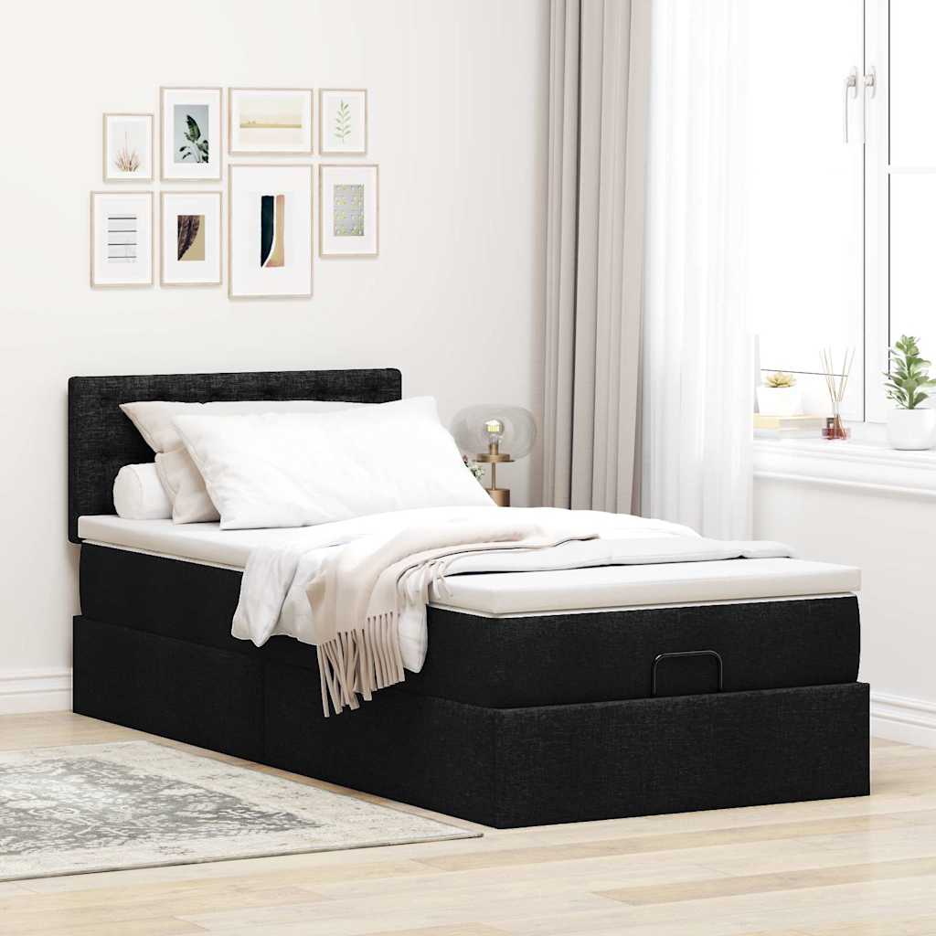 Pouf Letto con Materasso e LED Nero 80x200cm in Tessuto | homemem39