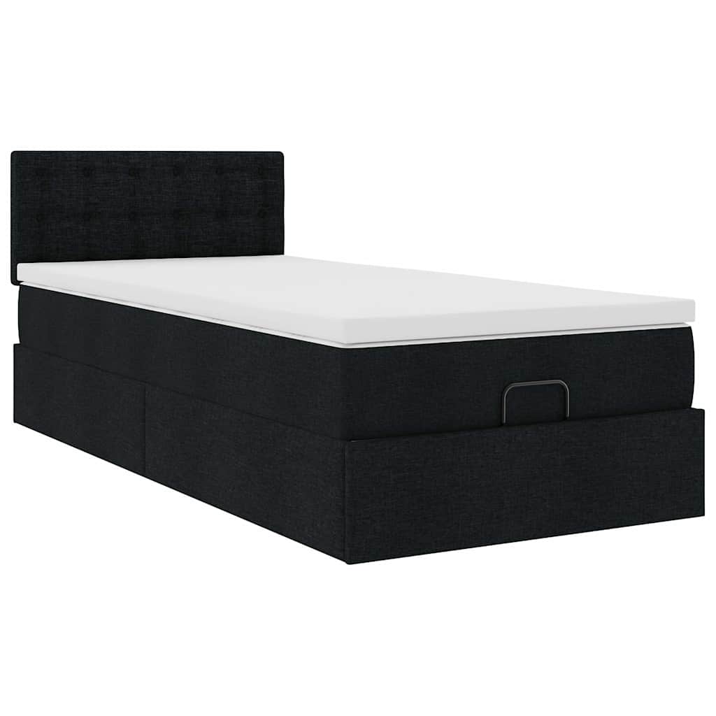 Struttura Letto Pouf con Materasso Nero 90x190 cm in Tessuto | homemem39