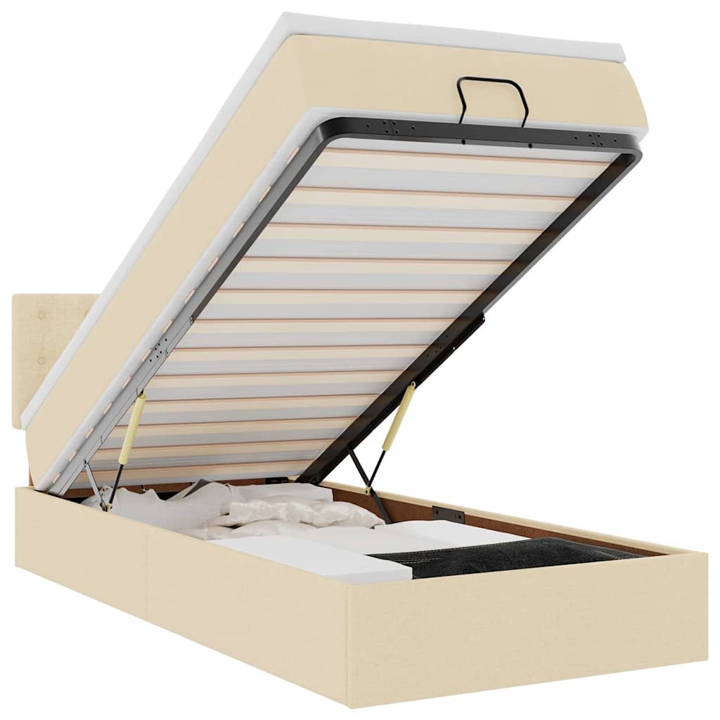 Struttura Letto Pouf con Materasso Crema 90x190 cm in Tessuto